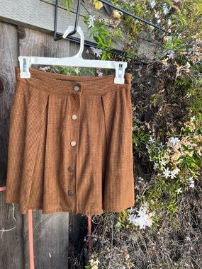 Zara Cognac Perforated Button-Front Mini Skirt